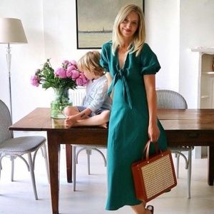 New with tags- Zara Midi Linen Dress with Front Tie